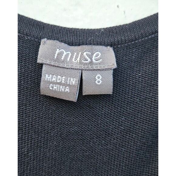 Muse Vintage 90s Top Womens 8 Med Black Silk Nylon Stretch V Neck Sequin Shirt - Picture 14 of 16